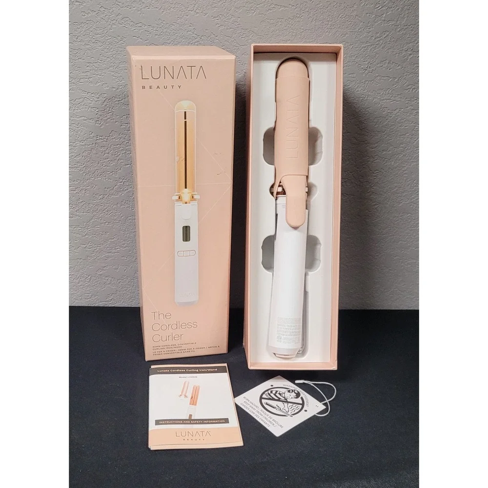 Lunata Beauty The Cordless Curler 32mm Convertible Curling Iron Wand White Read